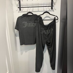 Juicy Couture Black Velour Set with Rhinestone Detail